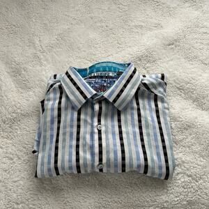 Robert Graham Long Sleeve Button Up Shirt Men's XLarge Blue White Striped‎